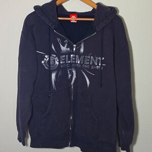 Vintage Y2K Element Hoodie Zip-Up Sweatshirt Black – Rare Graphic Skatewear
